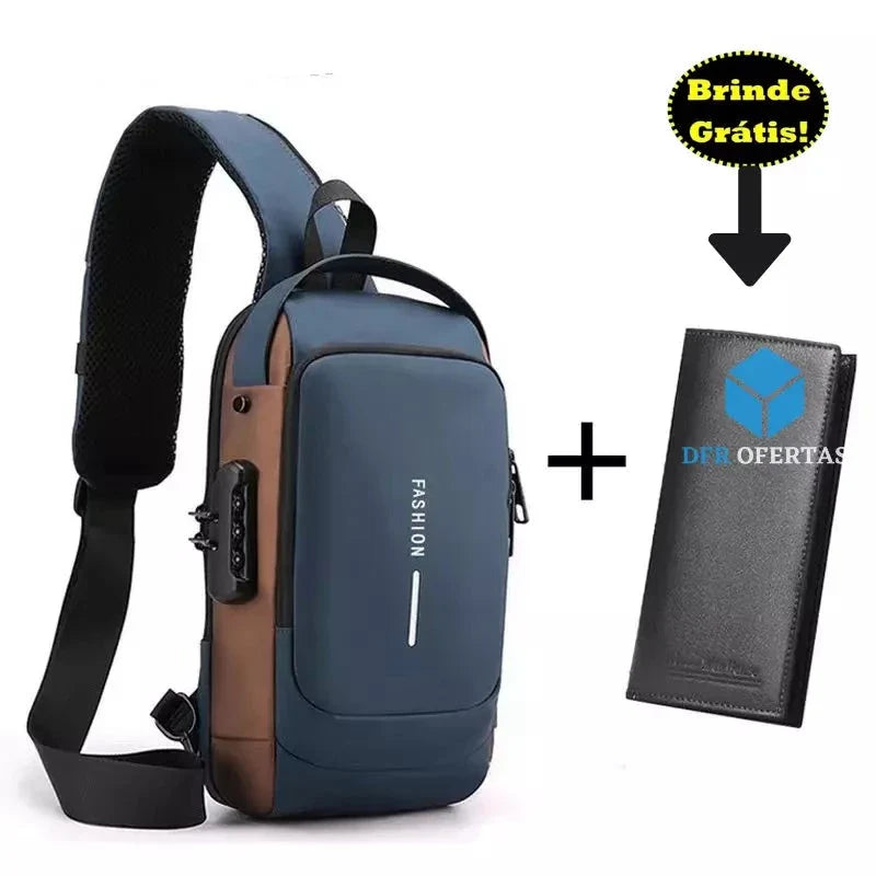 Bolsa de Ombro com Sistema Antifurto e Carregamento Usb + Brindes