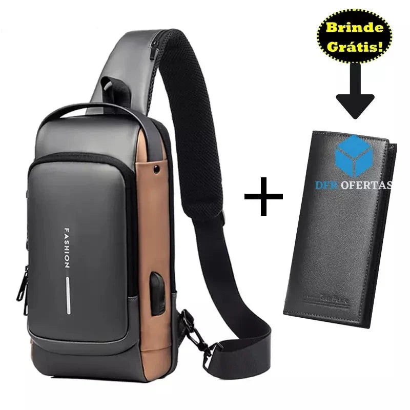 Bolsa de Ombro com Sistema Antifurto e Carregamento Usb + Brindes