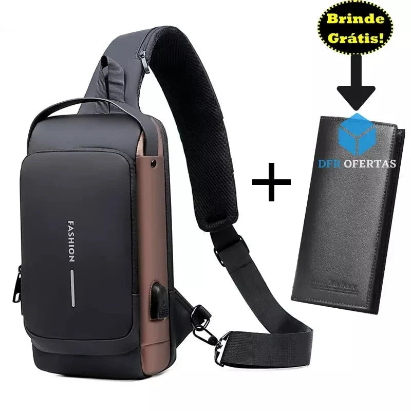 Bolsa de Ombro com Sistema Antifurto e Carregamento Usb + Brindes