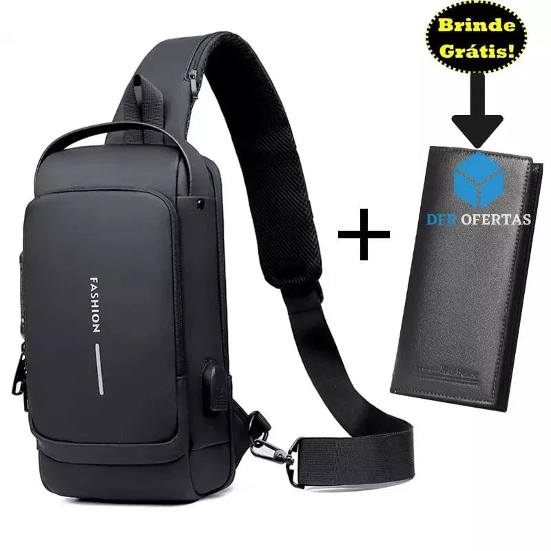 Bolsa de Ombro com Sistema Antifurto e Carregamento Usb + Brindes