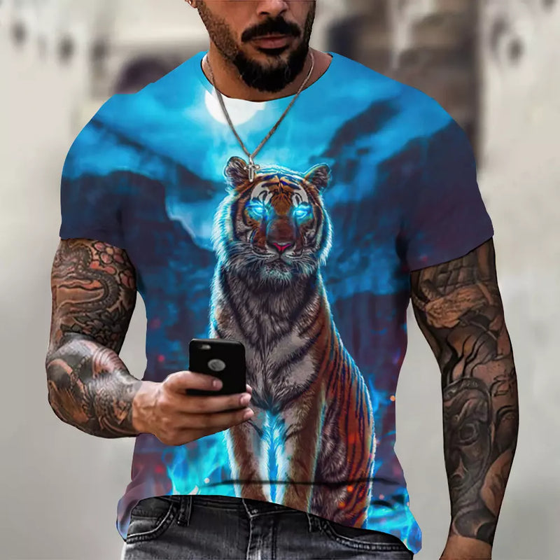 Camiseta Masculina 3D Manga Curta Felines