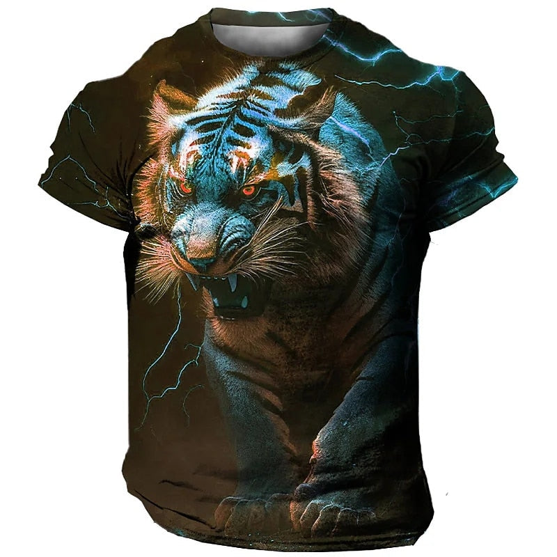 Camiseta Masculina 3D Manga Curta Tiger Premium