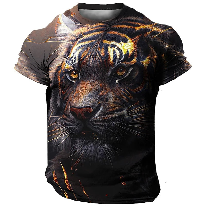 Camiseta Masculina 3D Manga Curta Tiger Premium